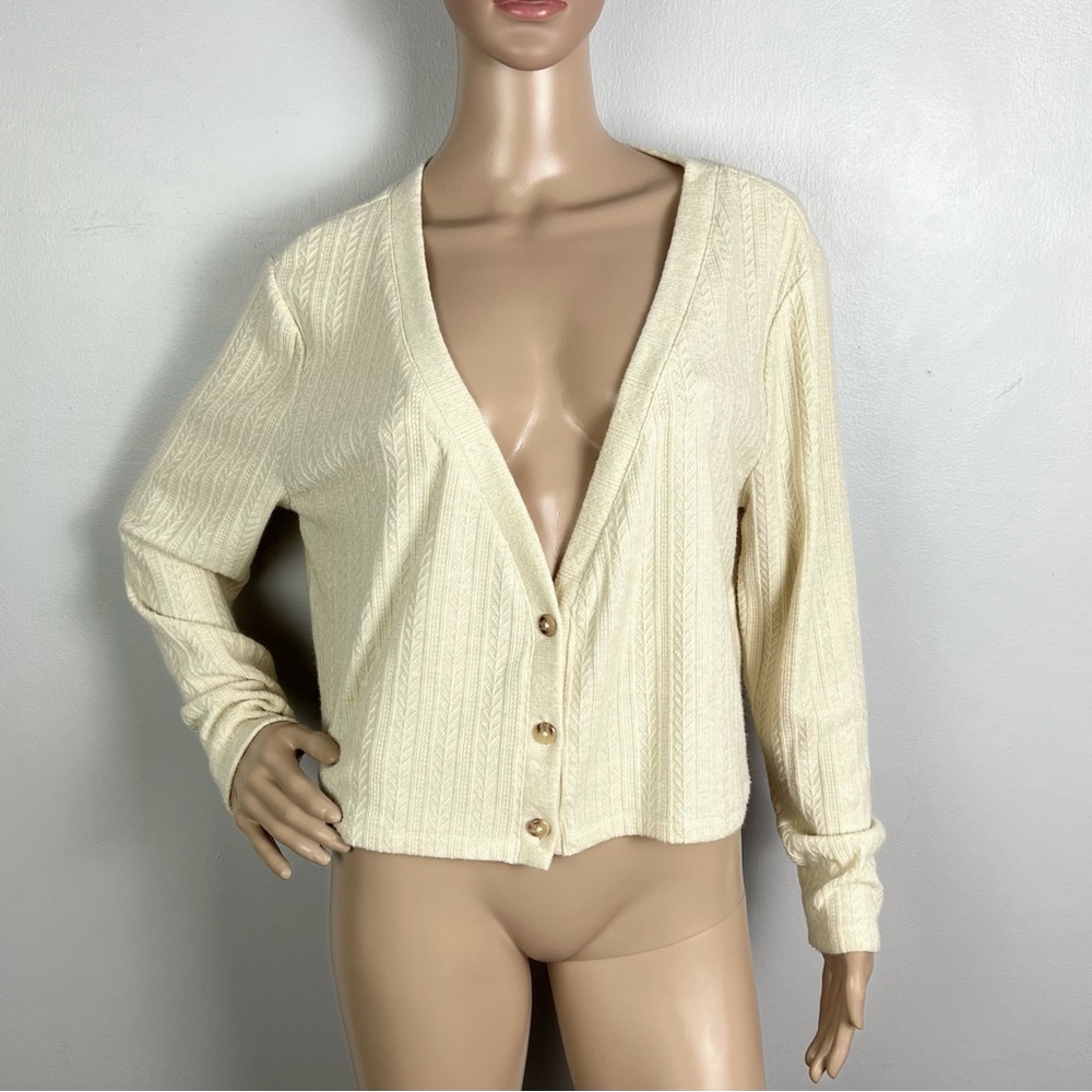 Saylor Revolve Beige Pointelle Knit Cardigan - image 2